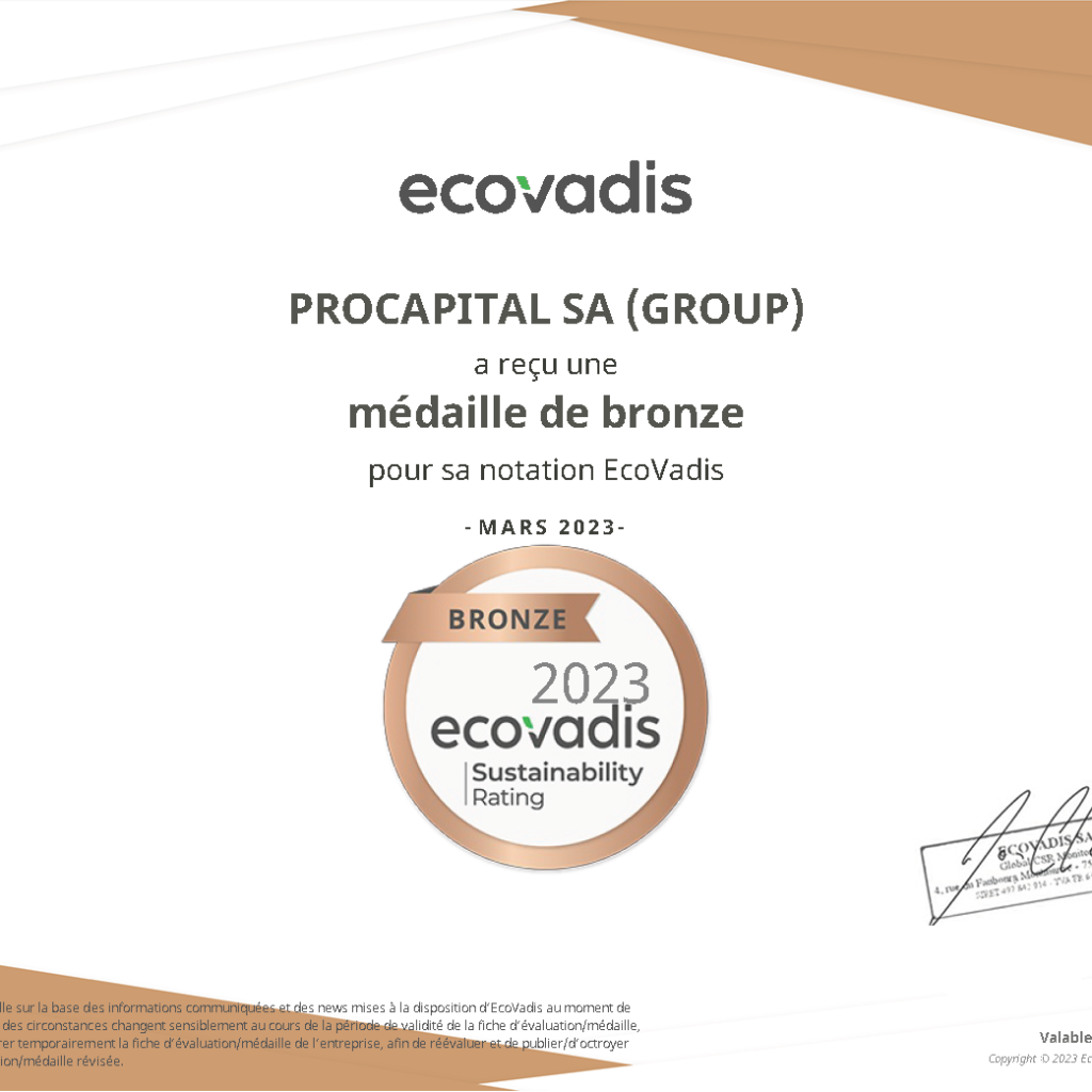 procapital sa (group) ecovadis rating certificate 2023 06 07